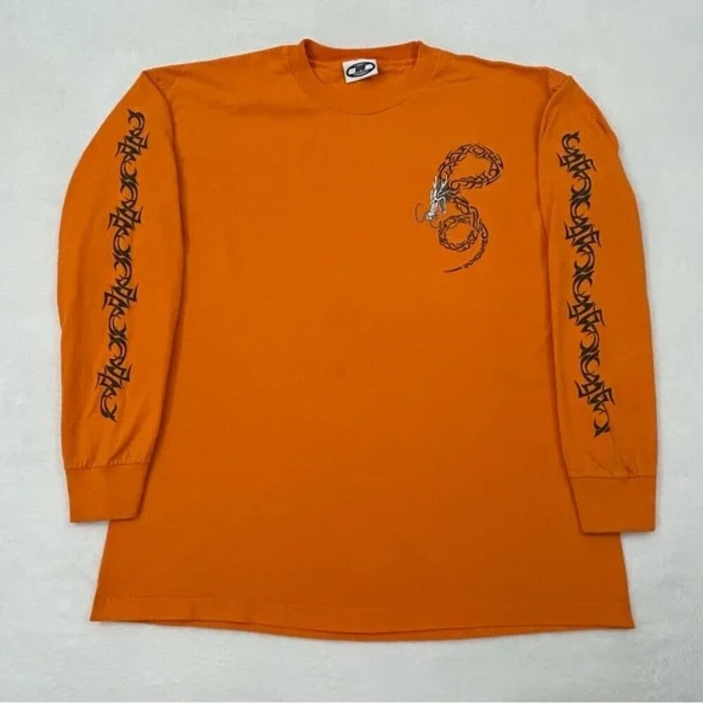 Vintage 2000s WD Sportswear Orange Tribal Dragon Skate Longsleeve Shirt Men L/XL